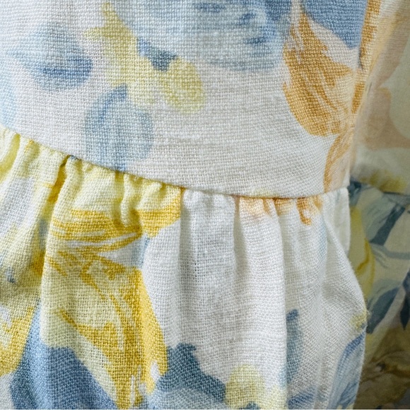 Abercrombie & Fitch Asymmetrical Tiered Maxi Dress Floral Linen Yellow Casual M - Picture 10 of 13